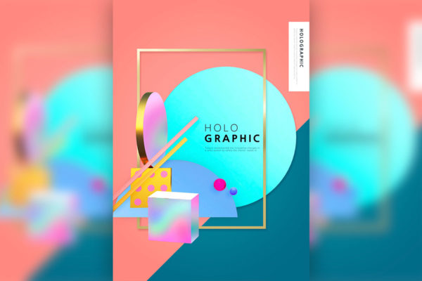 全息渐变配色积木多用途海报设计素材
