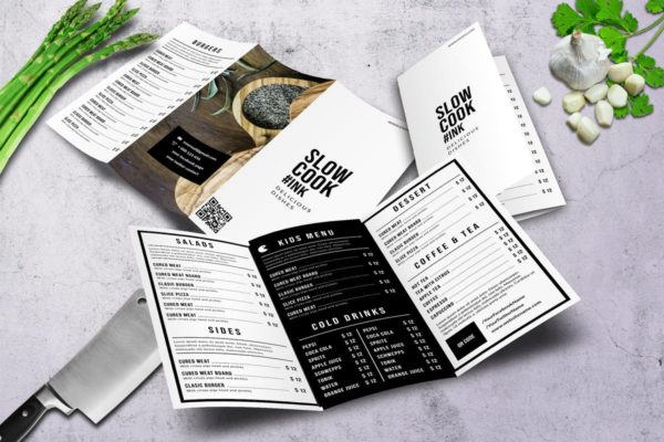 简约文字排版设计三折页菜单模板 Clean & Fresh Trifold A4 & US Letter Menu