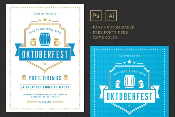 经典设计风格啤酒节海报模板素材 Oktoberfest Flyer Template