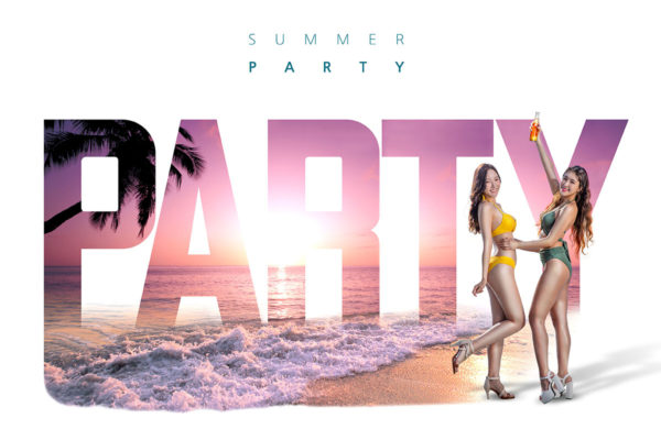 夏季主题海滩比基尼派对邀请海报模板