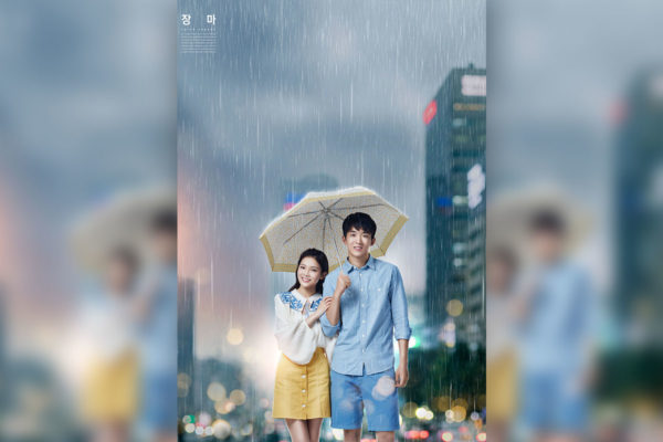 甜蜜情侣打伞下雨天场景图片素材[PSD]