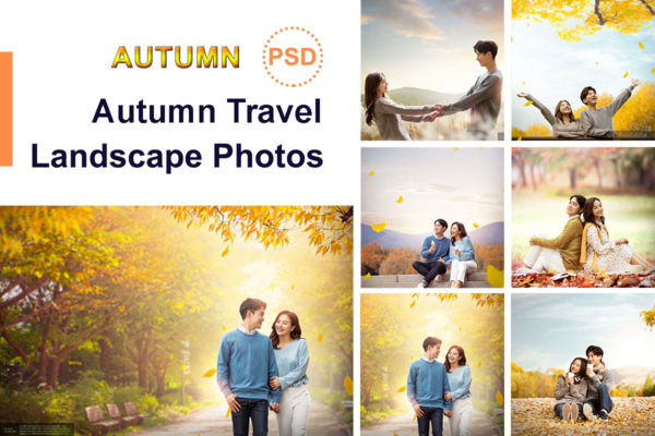 秋季情侣旅行景观海报图片素材[PSD]