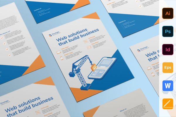 Web&APP产品开发设计宣传推广传单设计模板 Web And Mobile App Development Flyer