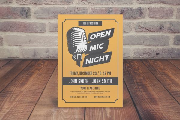 音乐SHOW活动宣传海报传单设计模板 Open Mic Night Flyer
