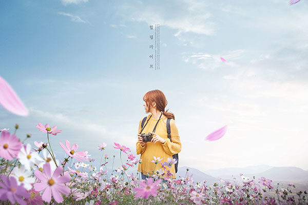 假期旅行花海美景海报图片psd素材