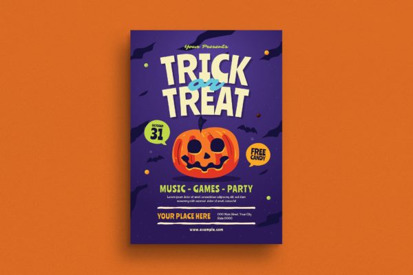 万圣节不给糖就捣乱主题活动海报传单设计模板 Halloween Trick or Treat Event Flyer