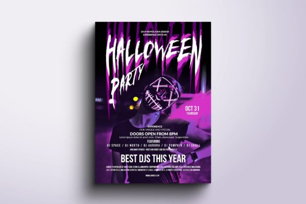 万圣节迷幻音乐深夜派对活动海报设计模板v3 Halloween Party Poster & Flyer v3