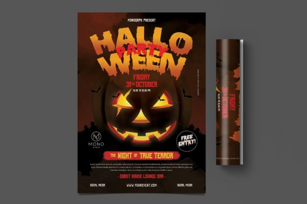 万圣节活动派对海报设计模板 Halloween Party Flyer