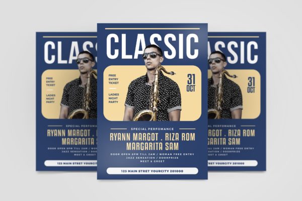 经典音乐会/音乐派对海报传单设计模板 Classic Music Flyer