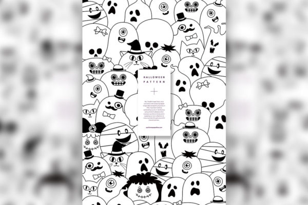 万圣节可爱的黑白小怪物背景图案psd素材