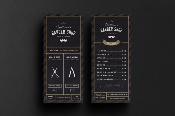 理发店商业广告宣传卡/宣传单设计模板 Barbershop Rack Card