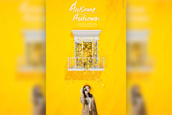 金色秋天旅行相关主题海报psd素材