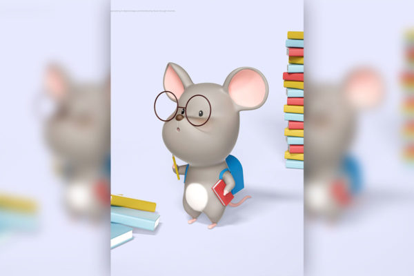 卡通爱学习的老鼠psd设计素材