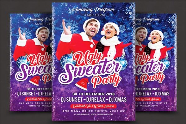 不怎么样的圣诞毛衣派对传单  Ugly Christmas Sweater Party Flyer