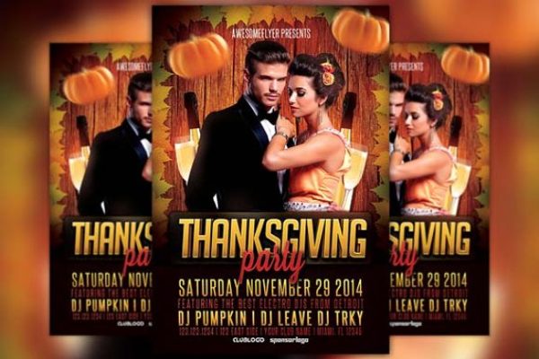 感恩节派对传单模板  Thanksgiving Party Flyer Template