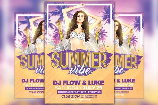 夏日氛围活动派对传单模板  Summer Vibe Party Flyer Template