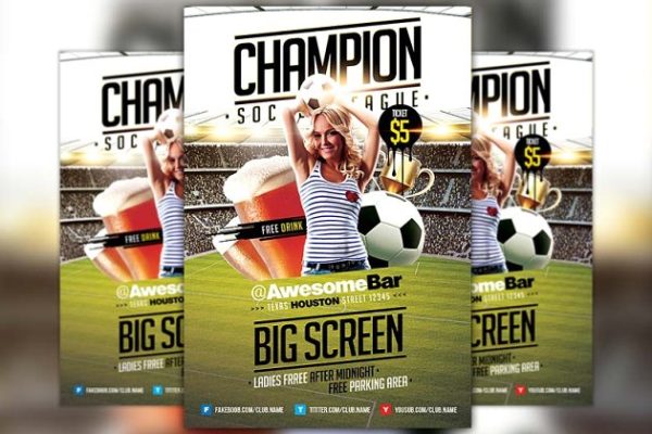 酒吧足球冠军联赛派对传单模板  Champion League Soccer Flyer