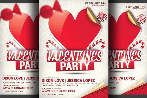 情人节派对传单模板 Valentines Day Party Flyer Template