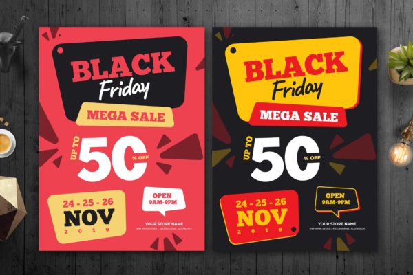 黑色星期五店铺促销广告海报传单设计模板03 Black Friday Flyer Template 03