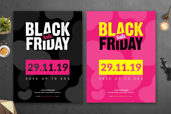 黒五购物节品牌商店打折广告海报传单设计模板02 Black Friday Flyer Template 02