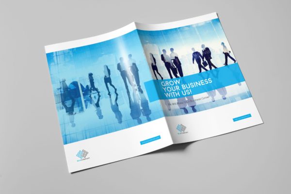 蓝色设计风格对折页传单设计模板 Blue Corporate Bifold