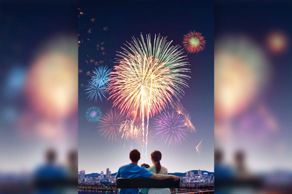 璀璨七彩烟花庆祝节日海报设计模板