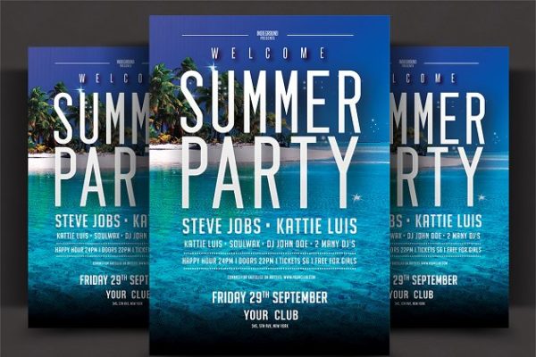 酒店/景点夏季海边沙滩活动派对传单 Summer Party Flyer