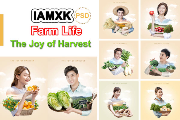 收获的喜悦农场生活主题方形海报psd模板
