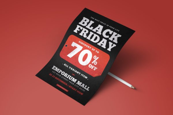 黒五购物狂欢节店铺年终大促海报传单设计模板 Black Friday Flyer