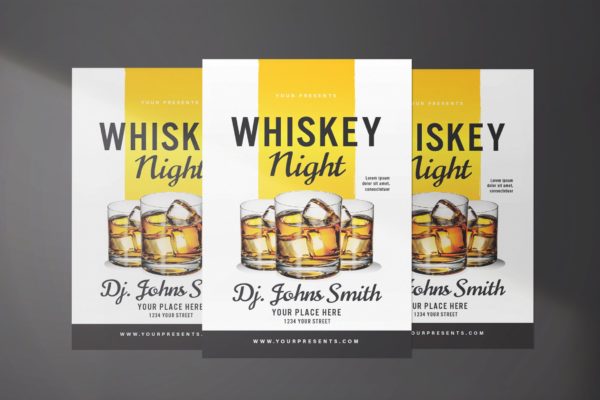 威士忌夜店宣传海报传单设计模板 Whisky NIght Flyer