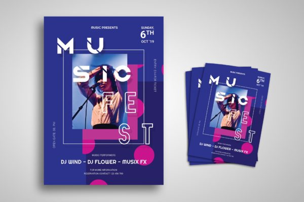 音乐节宣传单海报设计模板 Music Festival Promo Flyer