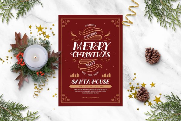 复古圣诞庆祝活动海报设计模板 Vintage Christmas Celebration