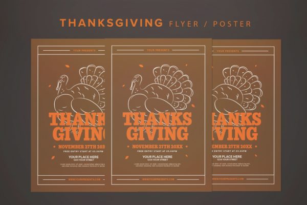 感恩节火鸡美食主题活动海报传单模板 Thanksgiving Flyer
