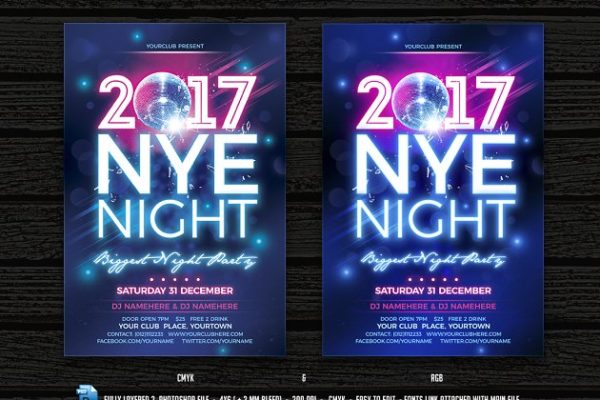 新年倒数狂欢派对传单模板 New Year Eve