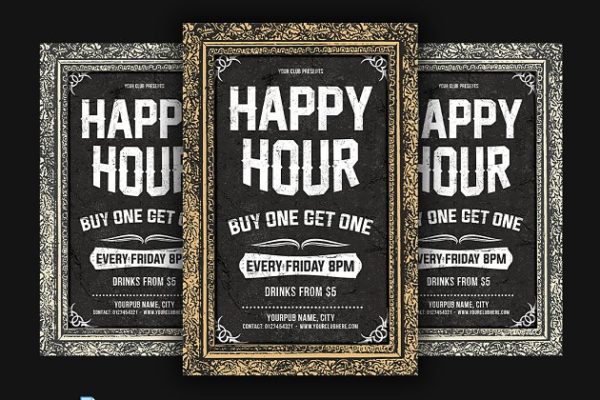 欢乐时光复古派对传单模板 Happy Hour Flyer