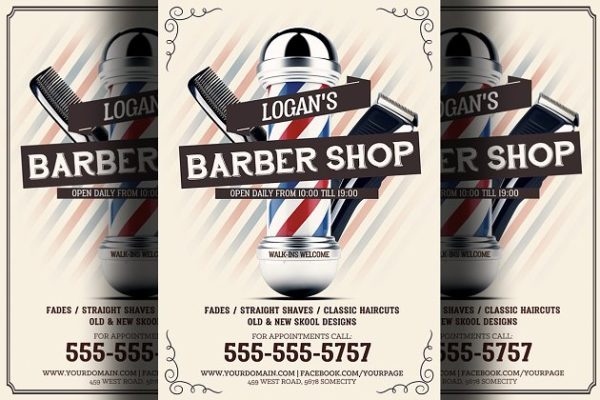 理发店美发沙龙传单模板 Barber Shop Flyer Template 2