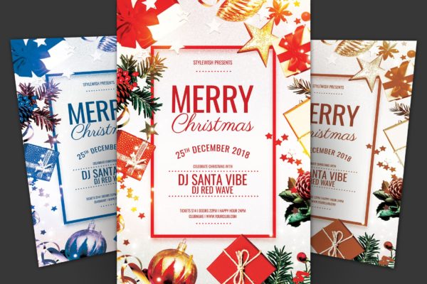 实物装饰点缀圣诞节主题海报传单模板 Merry Christmas Flyer
