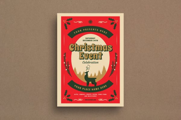 复古设计风格圣诞节活动海报传单模板v1 Retro Christmas Event Flyer