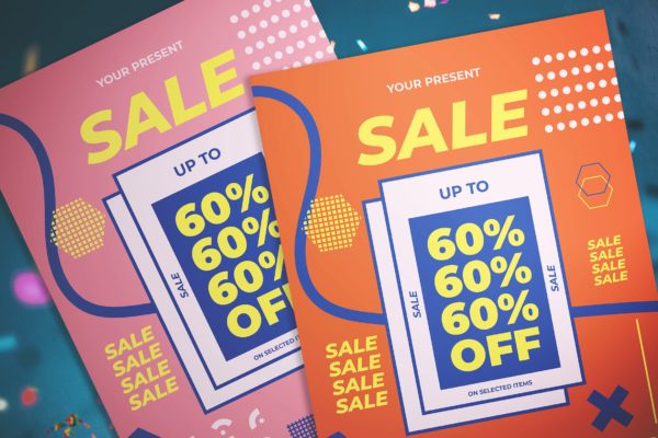 孟菲斯风格促销海报传单设计模板 Memphis Sale Flyer