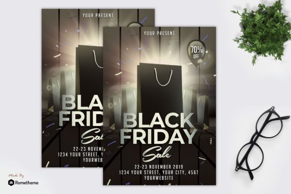 黒五海外购物节广告海报传单设计模板 Black Friday Sale – Flyer MR