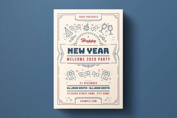线条艺术2020年新年主题活动海报传单设计模板 Happy New Year Flyer Template