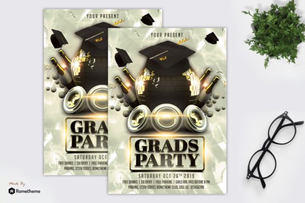 毕业活动派对海报传单设计模板 Graduation – Party Flyer Template MR