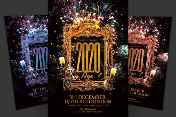极度奢华风格2020新年庆祝活动海报传单设计模板 New Year Flyer