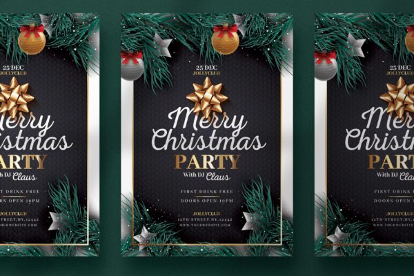 黑色/金色搭配设计圣诞节海报传单设计模板 Black & Golden Christmas Flyer Template