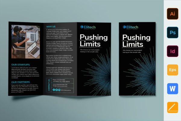 信息科技公司三折页宣传单设计模板 Tech Startup Brochure Trifold