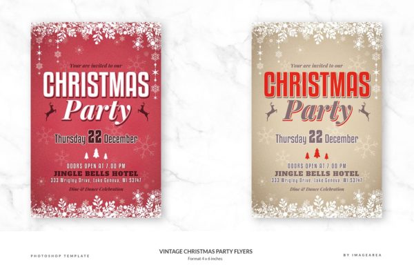 复古圣诞派对宣传单设计素材 Vintage Christmas Party Flyers