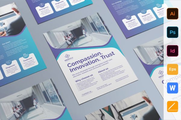 私人诊所/医院双页宣传单设计模板 Medical Clinic Flyer