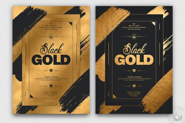 黑金配色奢华海报传单设计模板v15 Black and Gold Flyer Template V15