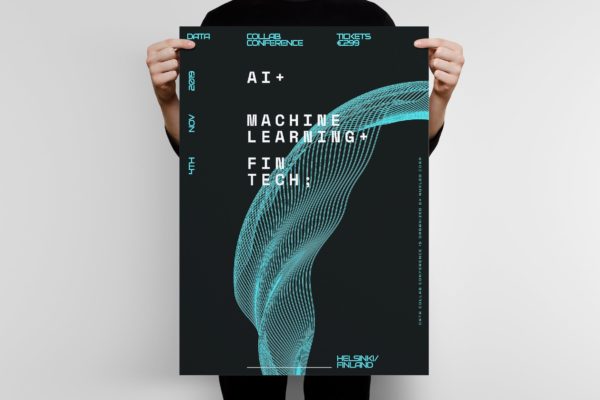 高科技信息技术主题抽象海报设计模板 Data Collab Poster Template