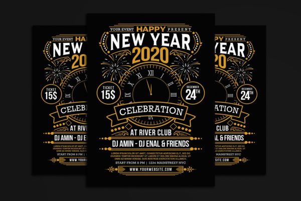 2020年新年倒计时活动邀请海报传单模板 New Year 2020 Party Celebration